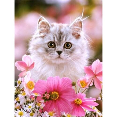 Diy Diamond Painting Embroidery Square/round Full Diamond Cross Stitch Cat Flower Rhinestone Crafts Painting Decor