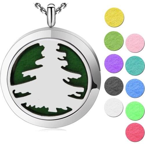 Silver Tree AromJewelry atherapy Essential Oils Stainless Steel pendant Perfume Diffuser Locket Necklace Free chain and Pads