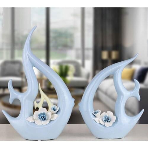 Modern Blue Jade Porcelain Kissing Fish living Room Decoration Home Furnishing installed Creative Gift Lovers Kiss Fish