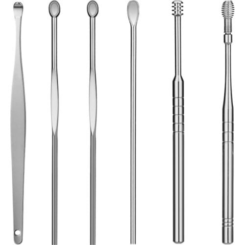Stainless steel ear pick spiral digging ear pick excrement ear picking tool storage tube portable set