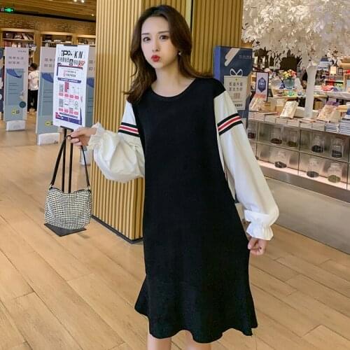 5622# Maternity Clothes Spring Autumn Cotton O Neck Long Sleeve Loose Stylish Dress for Pregnant Women Pregnancy Clothes