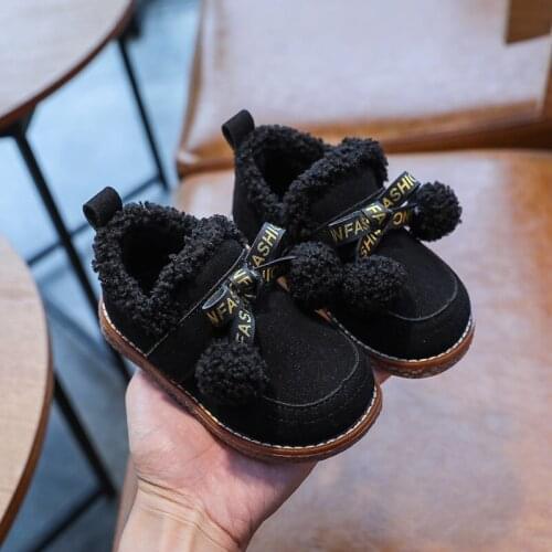 Toddlers Girls Snow Boots Warm Cotton Bow-knot With Pompom Ball Fashion Winter Children Ankle Boots Anti-slippery Kids Boots New