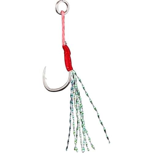 10pcs/lot Metal Jig Tail Assist Hook Short PE Line Feather Solid Ring Jigging Spoon Saltwater for 10-60g Fishing Lure