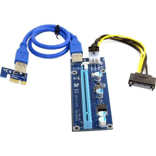 16x Mining Machine Enhanced Extender Riser Adapter with USB 3.0 & 6Pin Power Cable to PCI-E 1x