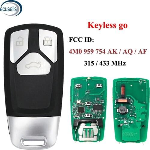3 Buttons Keyless go Smart Remote Key Fob 315/433MHz for Audi TT A4 A5 Q7 2016 2017 2018 -up FCC ID: 4M0 959 754 AK /AQ /AF