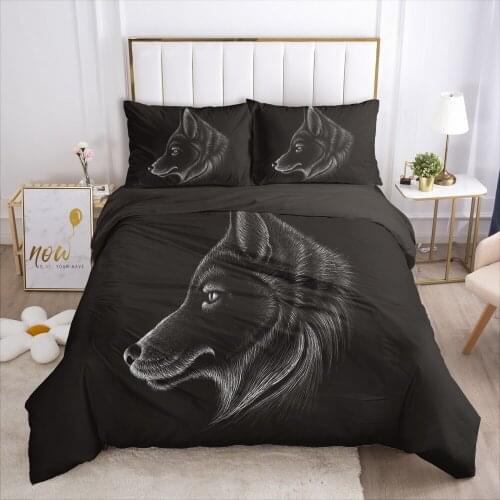 3D Bedding Set Comforter Duvet Cover Pillowcases Luxury Bed Linens Bed Set Queen King Europe Russia Size Black Wolf