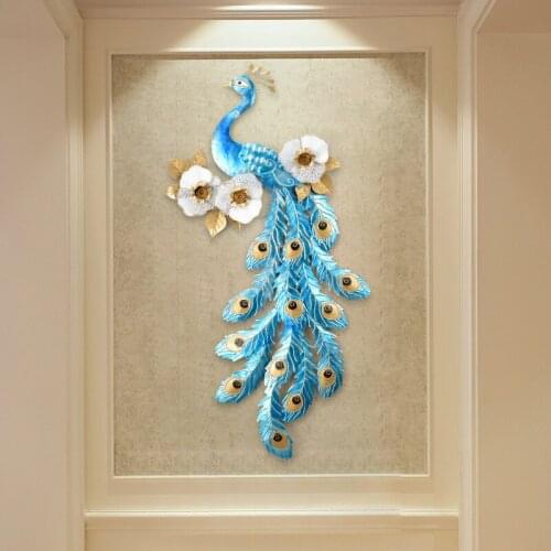 Luxury Fengshui 3D Wrought Iron Peacock Home Livingroom Sofa Background Wall Sticker Crafts Hotel Hall Wall Mural Decoration Art