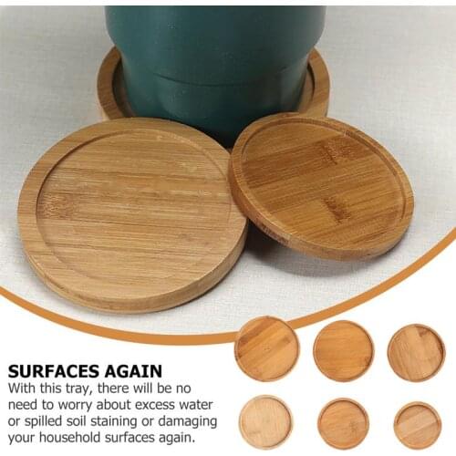 6pcs Bamboo Flowerpot Tray Decorative Flowerpot Base Plate Round Plant Pot Tray