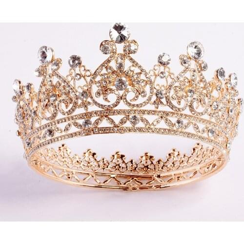 Baroque bridal crown tiara ladies wedding hair accessories headdress luxury crystal full round crown jewelry