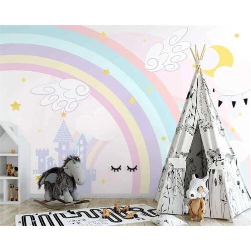 Beibehang Custom modern wall papers home decor new Nordic hand-painted rainbow childrens room background wallpaper