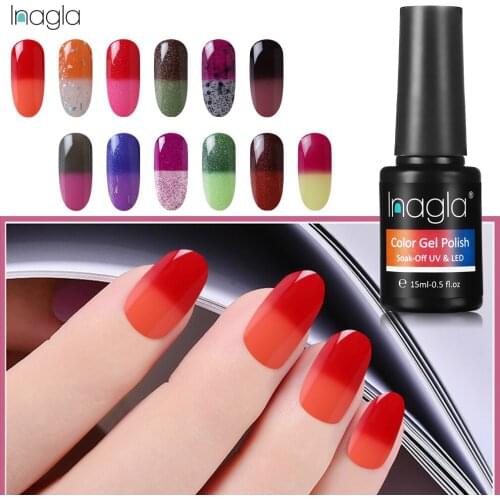 Inagla Nail Art 15ML Temperature Color-Changing Gel Polish Hybrid UV & LED 100 Colors Vernis Top Base Coat Varnish Lacquer