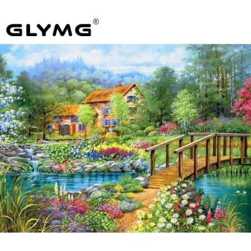 GLymg Diamond Painting Natural Scenery Garden Bridge Cross Stitch Kits Rhinestone Square Drill Diamonds Embroidery Home Decor