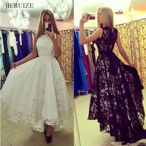 JIERUIZE White Lace Hi Low Summer Wedding Dresses Front Short Long Back Boho Bride Dresses robe de mariee