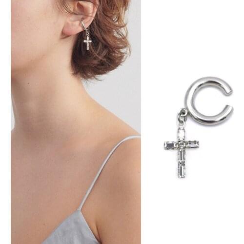 Silver Cross Zircon Ear Clips Simple Fashion Without Pierced Silver Cross Ear Bone Clips Trendy Fashion Crystal Earrings Jewelry