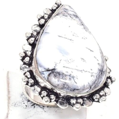 Genuine Dendrite Opal Ring Silver , Hand Made Women Jewelry gift , R7022 , Size: 8