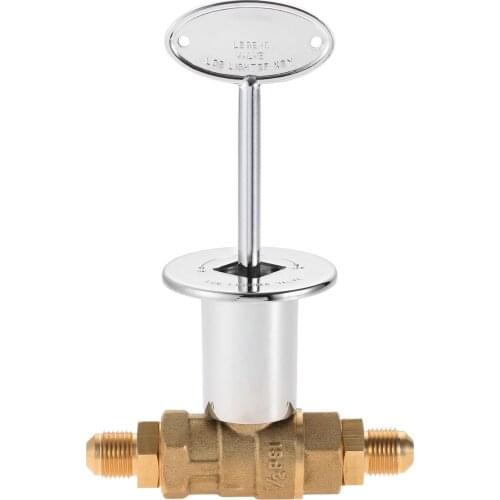 1/2 Inch Straight Quarter-Turn Shut-Off Valve Kit for Natural Gas or Liquid Propane Gas Fire Pits with Polished Chrome Flange