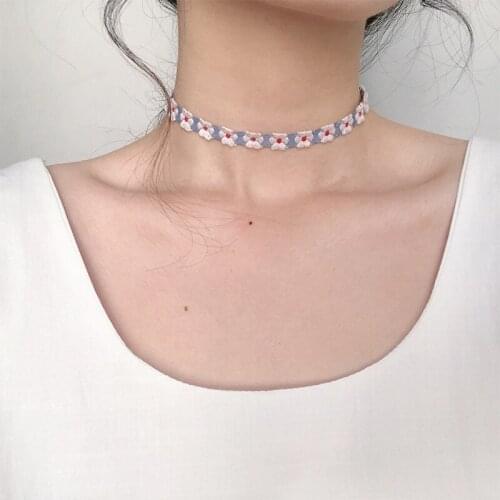 Korea Boho Flower Charms Chian Necklace Choker for Women Girl Harajuku Collars Cute Daisy Fabric Lace Jewelry