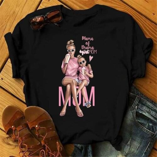 Maycaur Cute Women T-shirts Cartoon Mom T Shirts Harajuku 90s Girl Mom Kawaii Clothes Graphic Black Tshirts Lady Female Tee Tops