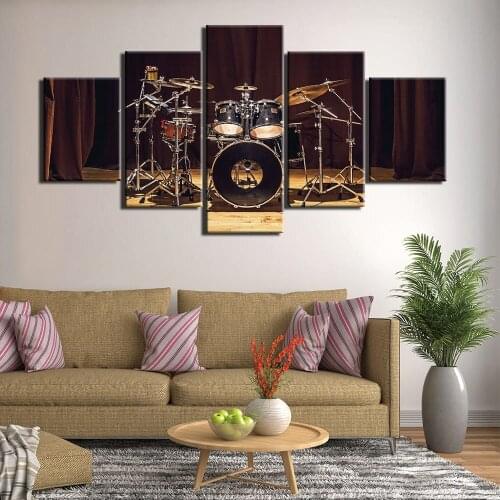 5 Pieces Canvas Art Musical Instruments Painting Modern Home Decoration Drum Kit Poster Wall Picture for Bedroom Decor