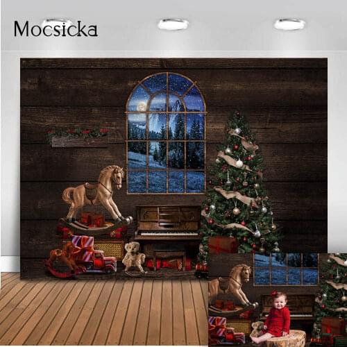 Newborn Baby Portrait Windows Photography Backdrop Winter Snow Merry Christmas Background for Photo Studio Rustic Wood Wall Prop