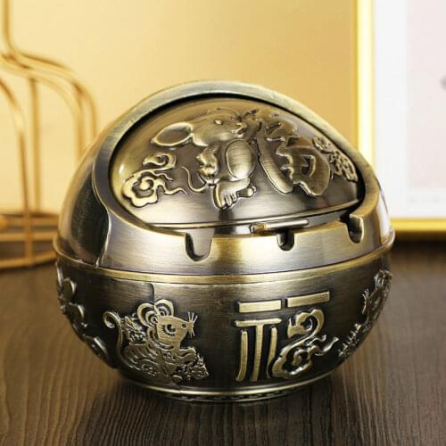 Ashtray creative household retro wind proof belt cover anti falling anti fly ash smoke extinguishing living room ashtray