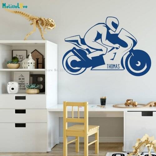 Personalised Motorbike Wall Sticker Decals Kids Baby Room Nursery Decoration Vinyl Boys Art Murals Removable YT2943