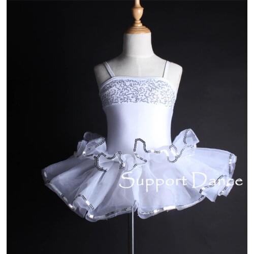 Girls Sequin Camisole Ballet Tutu Dress Toddler Women White Professional Dance Costume C293
