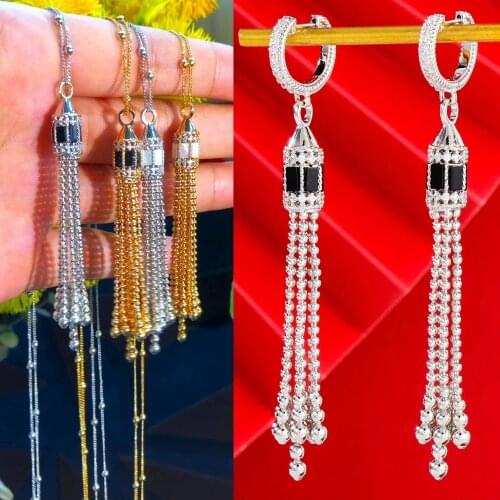 Brand Luxury Gorgeous Sparkling Drop Pendant Necklace Earrings PARTY Cubic Zircon Crystal CZ aretes de mujer modernos ethiopian