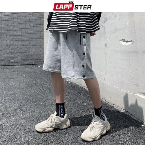 LAPPSTER Men Button Streetwear Summer Casual Shorts 2020 Mens Korean Fashions Graphic Basketball Shorts Male Cotton Jogger 5XL