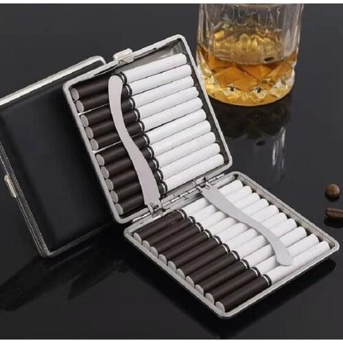 Cigarette box 20-piece ultra-thin metal leather cigarette box, ultra-thin cigarette box, portable and ultra-thin men’s gift