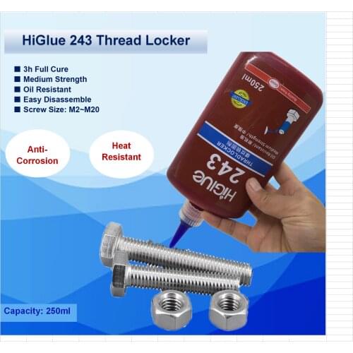 HiGlue 243* 250ml Thread Locker Blue Removable Threadlocker Anaerobic Glue Oil Resistant Fast Cure