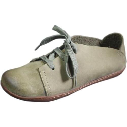 YourSeason Genuine Leather Flats Ladies Spring Autumn 2021 Handmade Vintage Concise Women Lace Up Soft Shoes