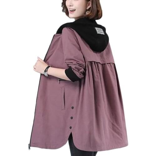 Spring Autumn Windbreaker Female New Korean Mid Long Hooded Outerwear Loose Plus Size Womens Trench Coat Casual Tops AH690