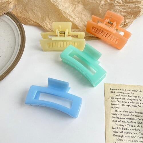 Candy Color Rectangle Hollow Claw Hairpin Headdress Female Acrylic Geometric Solid Color Large Hairpin Hair Accessories