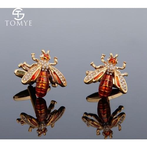 TOMYE Unisex Cufflinks Shirt High Quality Gold Silver Color Bee Crystal Wedding Gift Cuff Links for mens XK18S394