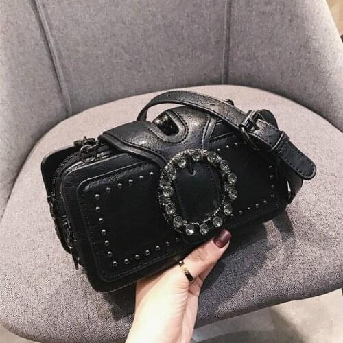 Women Heavy Metal Retro Shoulder Bags Diamond Flap Cross-body Bag Machine Punk Messenger Bags