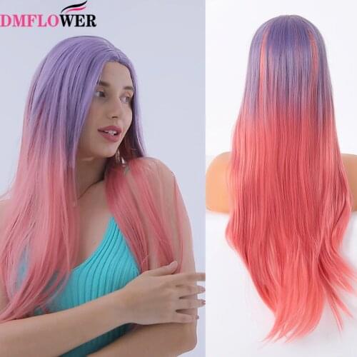 Womens gradient wavy synthetic hair wig long synthetic hair purple daily wear high density temperature fiber