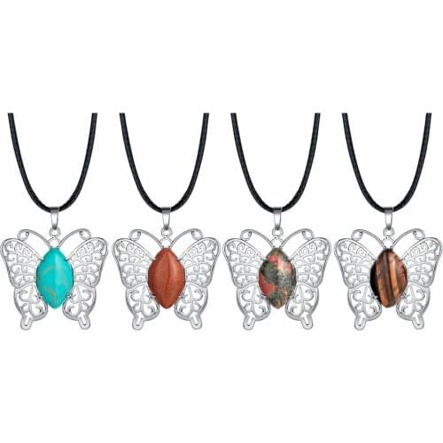 ASHMITA Natural Stone Butterfly Pendant Necklace Long Sweater Chain Women Girl Jewelry Statement Collier Bijoux Femme Jewellery