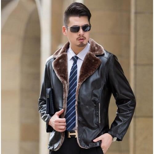 Winter plus velvet jaqueta de couro masculino chaqueta cuero hombre leather jacket men suit collar casual mens coats brown black