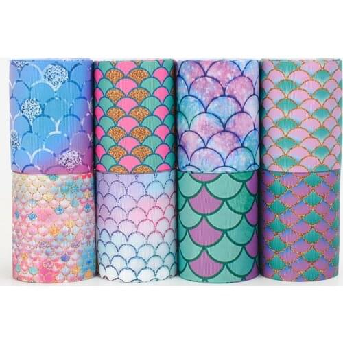 10 yards Design Random set 10 style X 1yds 3'' 75mm fish scales printed grosgrain ribbon