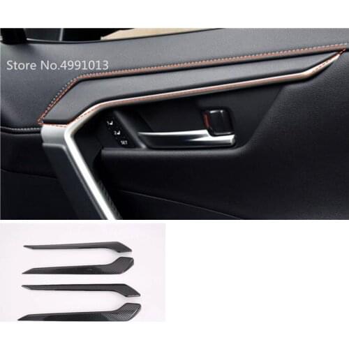 For Toyota RAV4 2019 2020 2021 Car Body Styling Cover Carbon Fibre Inner Door Bowl Upper Trim Strip Armrest Handrail 4pcs