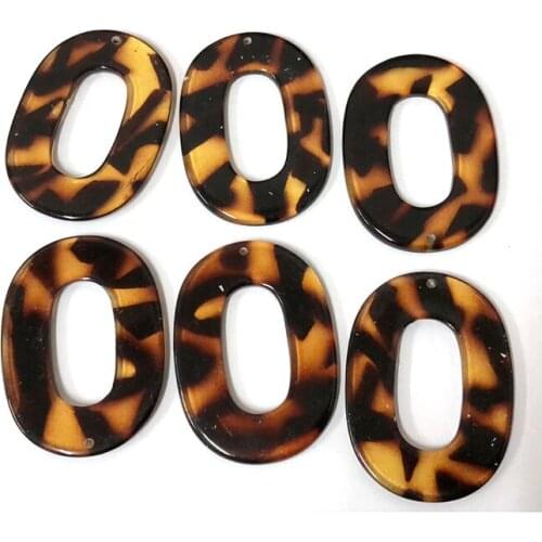 6pcs Oval Hollow Leopard Resin Earring Charms Women Eardrops Earrings Connector Pendant Accessory