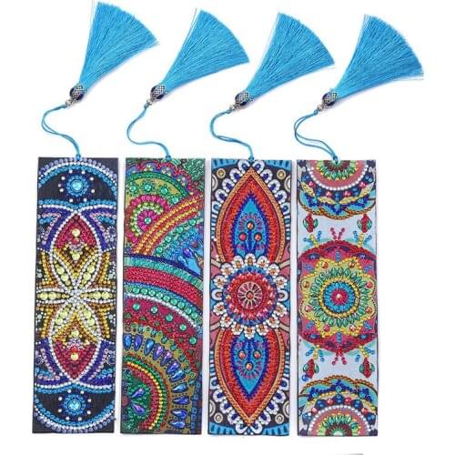 5D DIY Special Shaped Diamond Painting Leather Bookmark Diamond Embroidery Craft Tassel Book Marks for Books Christmas Gifts
