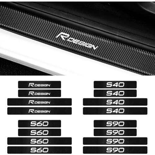 Car styling 4pcs Carbon Fibre Car Door Threshold protection stickers For Volvo Rdesign S40 S60 S90 XC40 XC60 XC90 V40 V50 V90