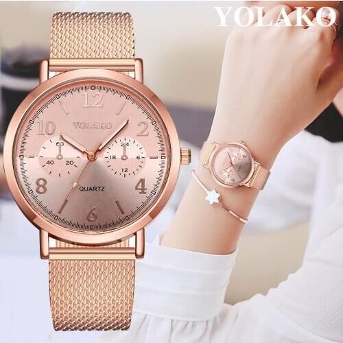 YOLAKO Brand Fashion Rose Gold Plastic Leather Wrist Watch Luxury Women Analog Quartz Watch Relogio Feminino Hot relogio masculi