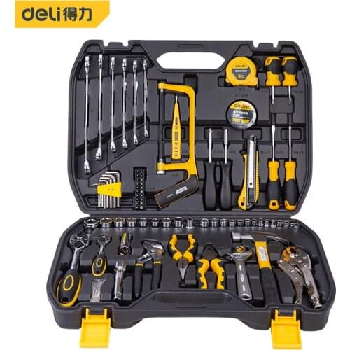 Deli Car Repair Tool Kit Set General Household Repair With Plastic Toolbox Storage Case Socket Wrench Screwdriver Hand Tools
