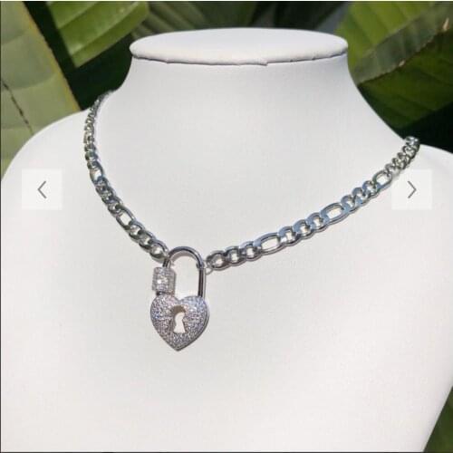 European and American Heart-Shape Lock Crystal Pendant Bundy Cool Earth Girls Heart-Shaped Fairy Necklace