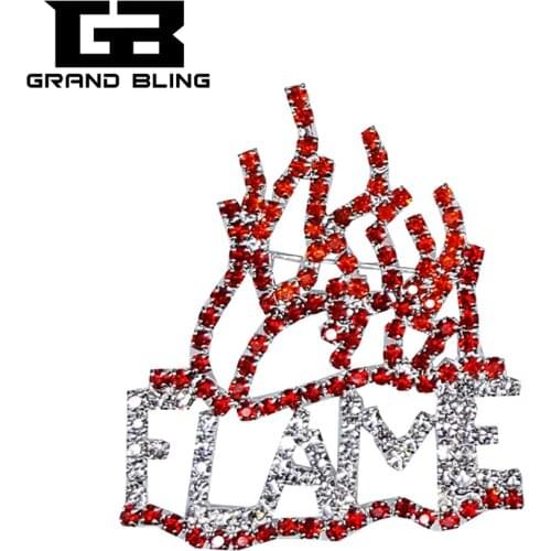 Fantastic Design of Crystal Brooch Fire "FLAME" Word Lapel Pin