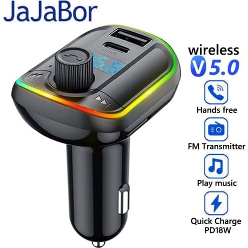 JaJaBor FM Transmitter Bluetooth 5.0 Car Kit Handsfree Wireless AUX Audio Stereo Car MP3 Player PD18W Quick Charge Car Charger