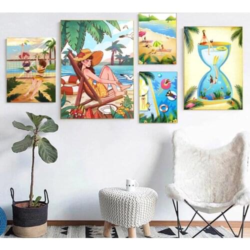 Summer Time Shore Sunset Beach Bikini Girl Wall Art Canvas Painting Posters And Prints Wall Pictures For Living Room Decor